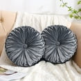 thumbnail image 3 of SHANNA 2 Pack Round Velvet Seat Cushion Pleated Pumpkin Floor Throw Pillow 14''x14'' Soft Decorative for Bed Sofa Couch Car Seat, Grey, 3 of 10
