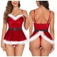 thumbnail image 3 of Disfraz sexy de Papá Noel para mujer, mameluco de terciopelo, pantalones cortos de Navidad, lencería, 3 of 5