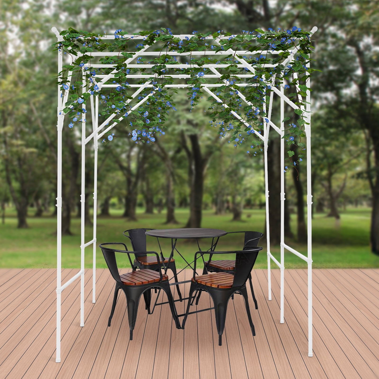 White Steel Tube 2x1.5x2m Courtyard Climbing Frame Stabilized Grape Trellis Plant Support Gardening Support