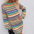 thumbnail image 7 of Fesfesfes Women Dress Comfortable Rainbow Stripes Long Sleeves Round-Neck Sweater Dress Sale Tops on Clearance, 7 of 7