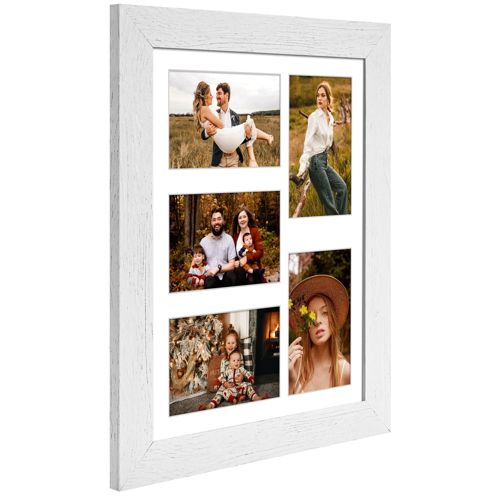 Gaevuian 13.5x15.5 Picture Frame Display 7 opening 4X6 Picture Frame  Collage,Multi Photo Frame with Mat,Plexiglass,Wall Hanging Decor,Distressed  White