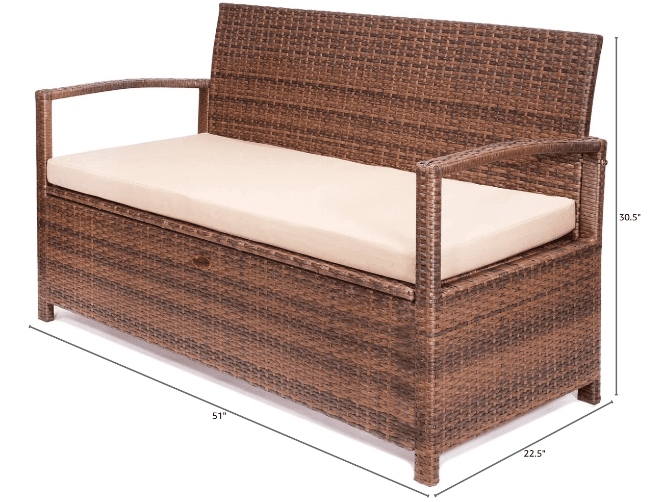 Barton Outdoor Wicker Storage Deck Box Bench With Cushion - Waterproof, UV Resistant - 45 Gal