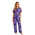 thumbnail image 2 of Halloween Pajamas, Family Matching Pajamas, Halloween Pajamas for Family, Halloween Family Pajamas Purple Galaxy Ghost Pumpkin Print Short Sleeve Pants Set for Holiday Celebration, Women M, 2 of 7