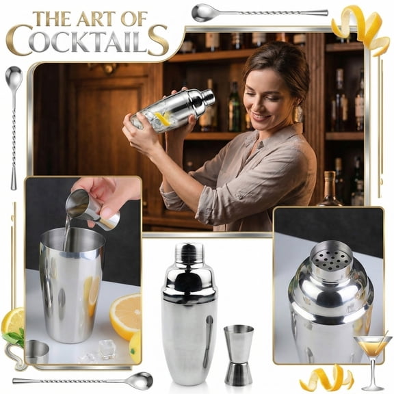 Shaker Cocktail, Bartender Shaker, Insulated 10 In, Stainless Steel, Kits for Bartender Home, Drink Mix Preparation, Silver Finish, 1 Pc