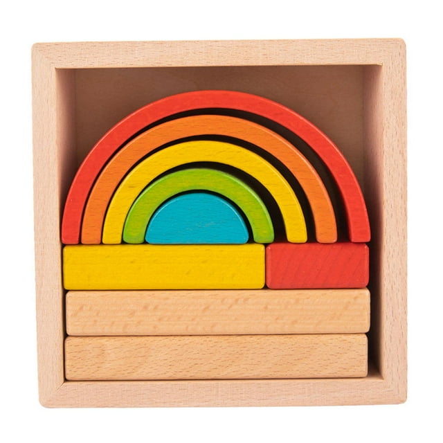 Bloques de madera apilables, rompecabezas encajables, juguetes educativos Montessori para niños y niñas Serie arcoiris