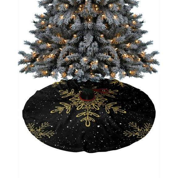 Christmas Christmas Tree Skirt 36 Inches Large Christmas Skirt Tree, Yellow Winter Snowflake Christmas Black Tree Skirt Christmas Decorations for Fireplace Party Holidays Indoor Outdoor