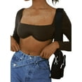 thumbnail image 4 of Dewadbow Women Rib Knit Crop Tops Long Sleeve Square Neck Stretchy Blouse, 4 of 6