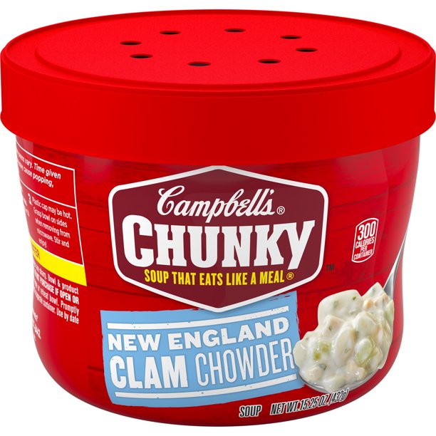 Campbell's Chunky Microwavable Soup, New England Clam Chowder Soup, 15.
