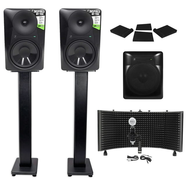 2 Mackie MR824 8” Powered Studio Monitors+10" Active Sub+Mic+Mount+Stands+Pads