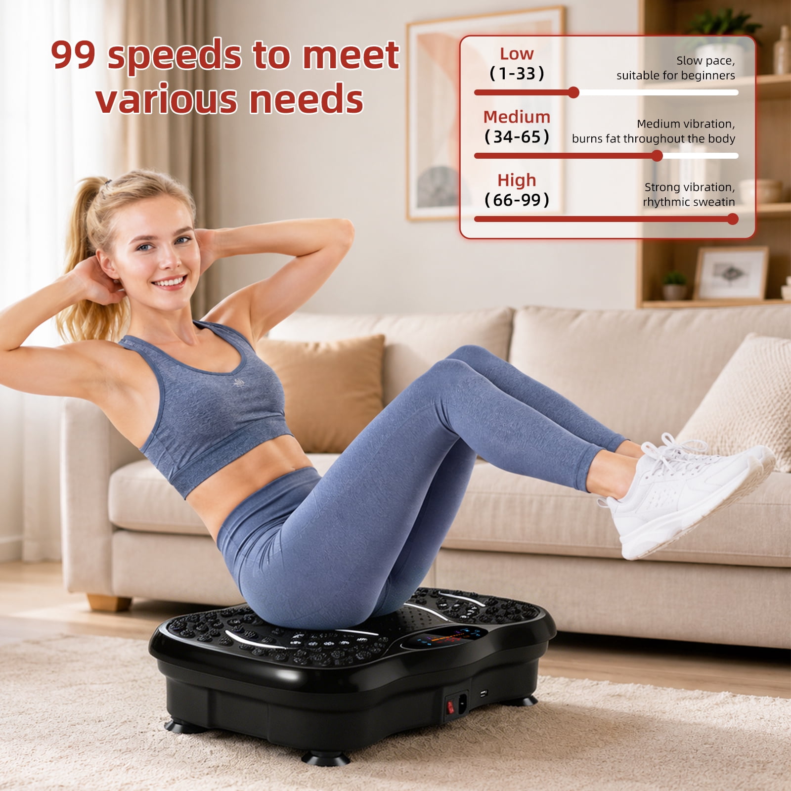 Vowella Vibration Plate Exercise Machine for Home Fitness & Whole Body Workout, 330 Lbs Capacity, 99 Speed Levels with 2 Resistance Bands & Remote Control, LCD Display, Black