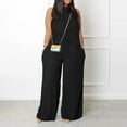 thumbnail image 2 of Lisingtool Womens Overalls Plus Size Womens Casual Sleeveless Loose Solid Jumpsuits Baggy Stretchy Long Pant Romper Overalls with Pockets Jumpsuits for Women Dressy Black, 2 of 5