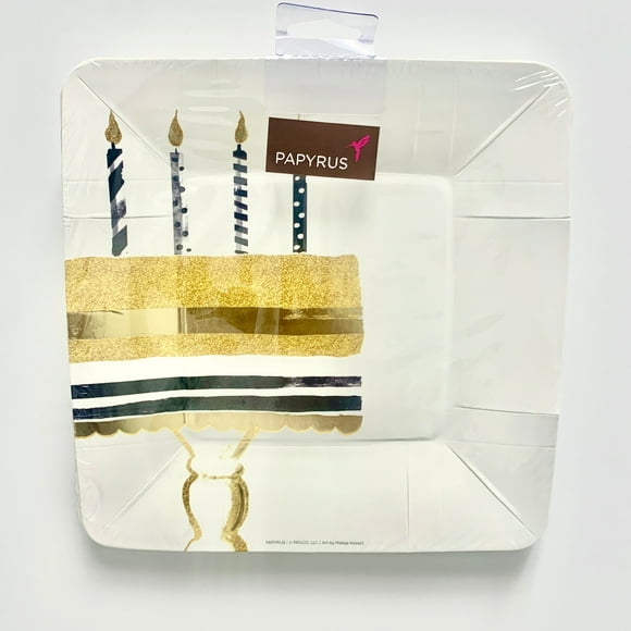 Papyrus Assiette Carrée en Papier pour Gâteau Doré - Dessert 8 Unités