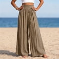 thumbnail image 5 of Yyeselk Women Cotton Linen Wide Leg Pants Flowy Pleated Palazzo Baggy Slacks Stretch High Waisted Side Drawstring Casual Trousers for Beach Vacation Travel Coffee XL, 5 of 5