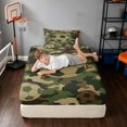 thumbnail image 3 of Manfei Cartoon Sports Twin Fitted Sheet, Camo Soccer Bedding, Camo Green Beige Brown 2 Pieces, 1 Fitted Sheet and 1 Pillowcase, 3 of 6