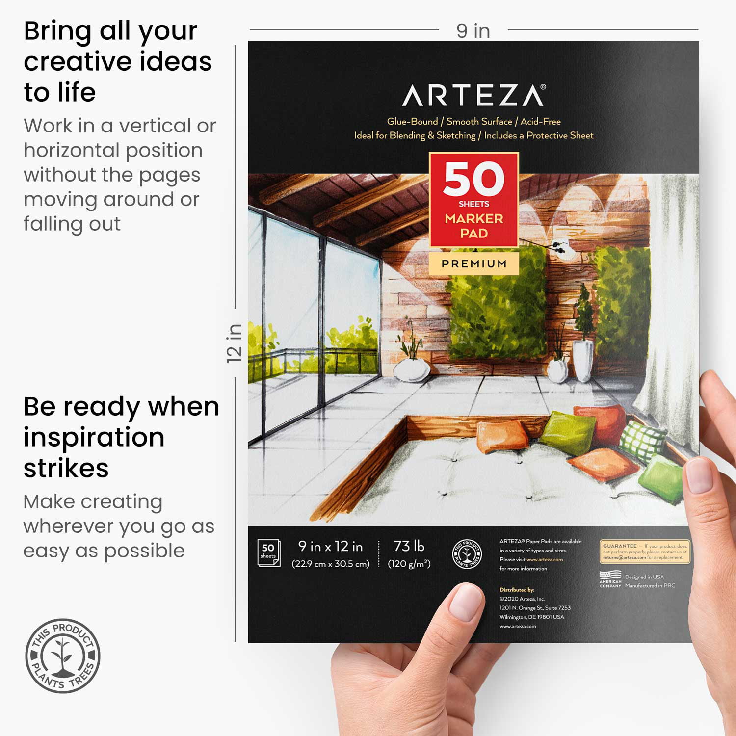 Arteza Marker Paper Pad, 9”x12”, 50 Sheets, Glue-Bound 