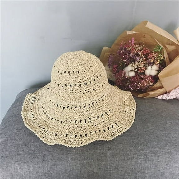 SikaFu Versatile Handmade Crochet, Mesh, Large Brimmed Straw Hat For Children, Summer Korean Version Fisherman Hat For Outings, Sun Hat, Foldable At Will