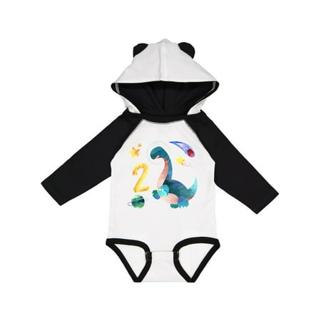 

Inktastic Second Birthday Dinosaur Astronaut with Stars and Planet Gift Baby Boy or Baby Girl Long Sleeve Bodysuit