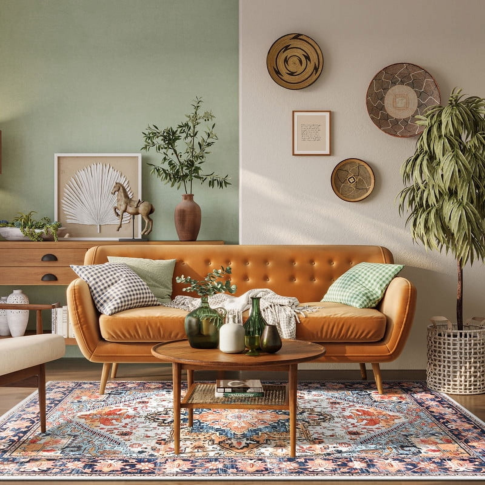 TWINNIS Boho Area Rug Soft Indoor Living Room Carpet,Orange Bohemian Rug for Bedroom,4'x6'Non-Slip Washable Decorative Rug