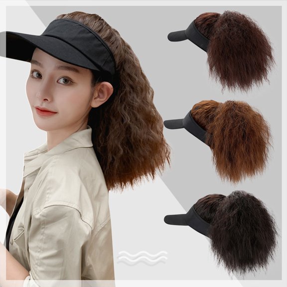 Hot Sales under $10 Wide Brim Lightweight Foldable Ponytail Cap GIJNRIUIUA Baseball Cap with Wig Baseball Hat with Attached Curly Adjustable Hairpiece with Baseball Hat Cap Wig for Women