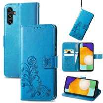 Wallet Case For Samsung A13 5G, Clover Embossed Magnetic Closure Premium PU Leather [Folio Flip][Kickstand][Card Slots][Wrist Strap][Kickstand]Phone Cover For Samsung Galaxy A13 5G, Blue
