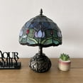 thumbnail image 6 of Tiffany Table Lamp Blue Purple Stained Glass Tulips LED Bulb Included Dragonfly Basefor Living Room Bedroom Bedside 10"W*14"H, 6 of 6