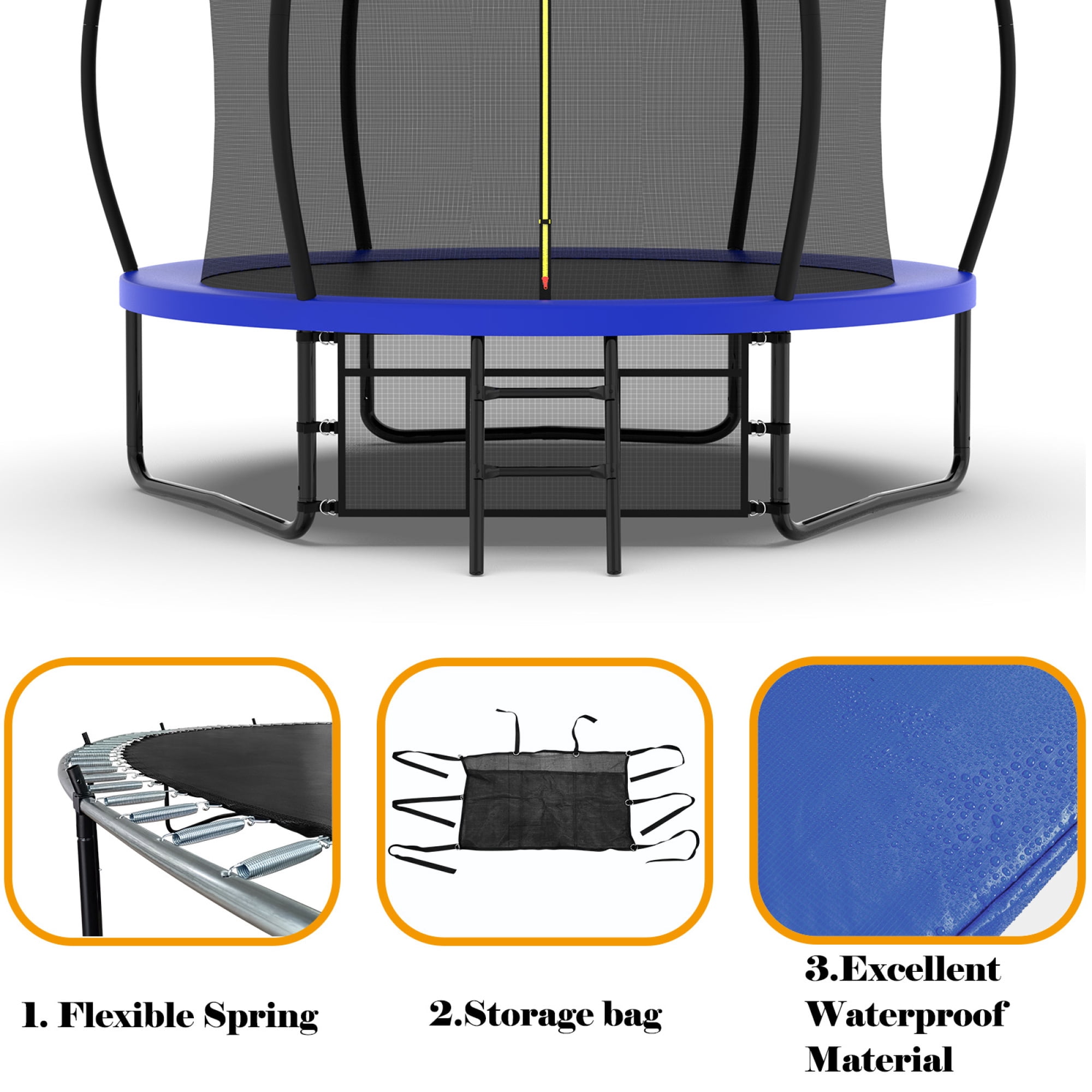 Leumius 10FT Trampoline with Enclosure Net,Heavy Duty Yard Pumpkin Trampolines with Ladder,Outdoor Recreational Trampolines for Kids and Adults,Blue