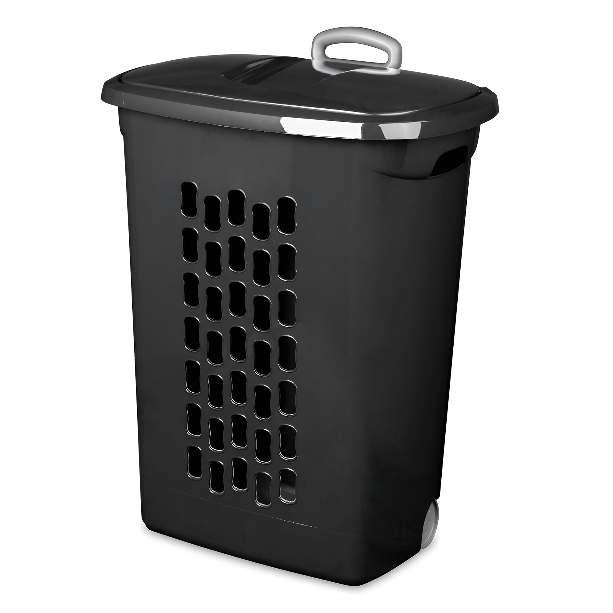 Sterilite Ultra Wheeled Laundry Hamper, Plastic Clothes Bin with Handle, Black, 12 Pack