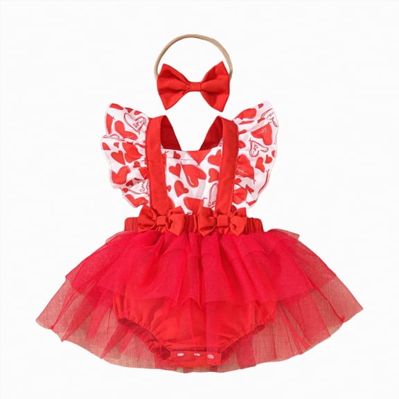 TAmten Newborn Baby Girl Easter Outfit My First Easter Romper Dress Cute Infant Girl Clothes Headband Set Baby Girl Valentine's Day Outfit(Red,0-3 Months)