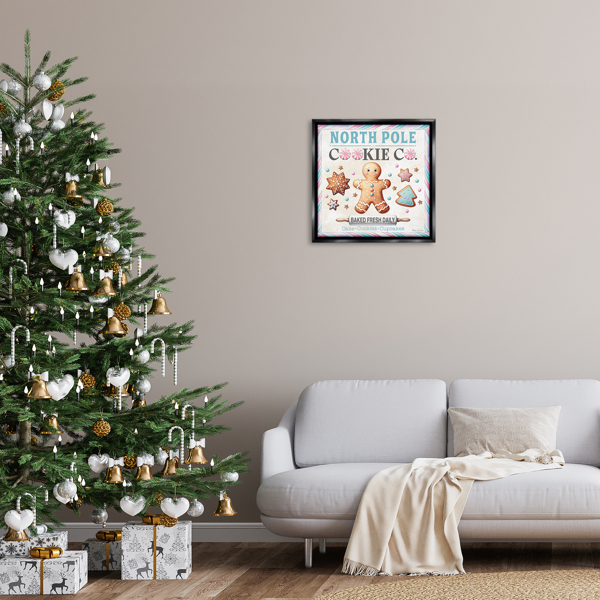 Stupell Industries Gingerbread Cookie Co Holiday Painting Black Floater Framed Canvas Art Prints Wall Art, 25 x 25