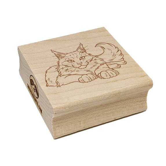 Gentle Maine Coon Cat Square Rubber Stamp Stamping Scrapbooking Crafting - Medium 1.75in