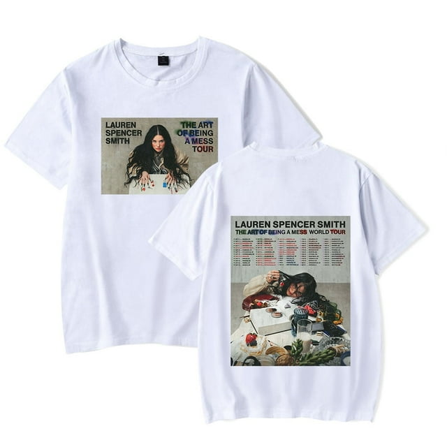 Lauren Spencer Smith THE ART OF BEING A MESS TOUR 2025 Merch T-Shirt Unisexe à Manches Courtes Col Rond - Imprimé Graphique R&B Soul Coton Décontracté Mode Urbaine,3TG,Blanc