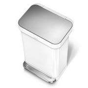 simplehuman Kitchen Trash Can, 11.8 Gallon Stainless Steel Step Garbage Bin with Soft Close Lid. White