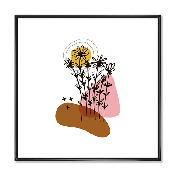 Designart 'Abstract Flowers Plants With Elementary Shapes I' Modern Framed Canvas Wall Art Print