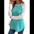 thumbnail image 1 of Tops Casuales de Punto Gofre con Cuello Redondo y Larga con Bloques de Color para Mujer Azul M, 1 of 9