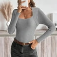 thumbnail image 3 of gbyLJF Women's Knitted Sweater Fall Solid Color Square Neck Sweaters Lightweight Casual Long Sleeve Tunic Tops, 3 of 7