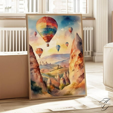 Cappadocia Hot Air Balloon Art Poster: Turkish Landscape, Unframed Poster Size 8x12