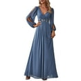 thumbnail image 2 of Lolmot Womens Elegant Sexy V-Neck Long Sleeve Chiffon Dress Grecian Flowy Wrap Maxi Evening Dress Party Dress, 2 of 4