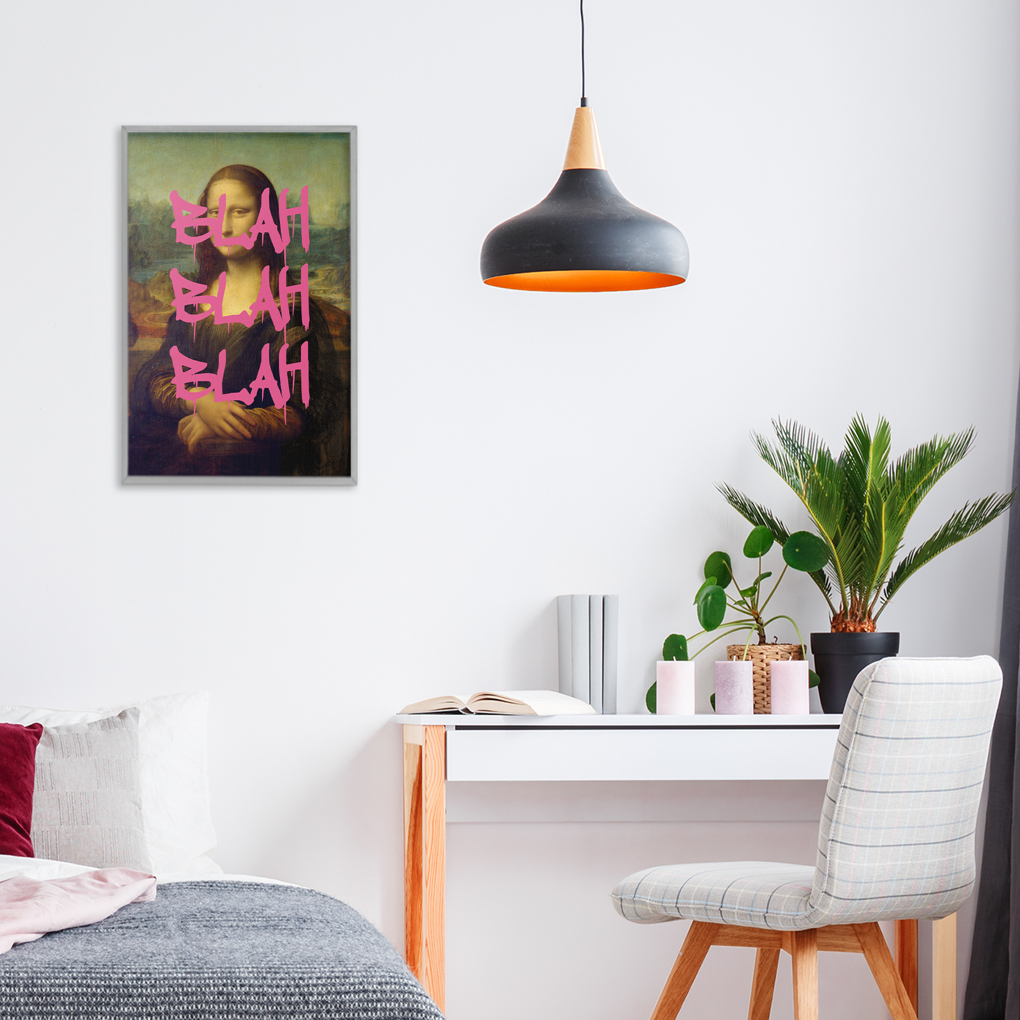 Graffiti Over Mona Lisa Gray Framed Giclee Art, design by Masters Redux