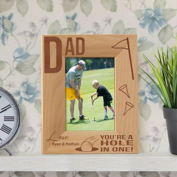 Dad You are a Hole in One Personalized Wooden Picture Frame 3 1/2" x 5" Brown (Vertical)