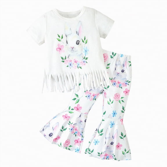 Kaprioy My First Easter Baby Girl Outfit Girls Clothes Short Sleeve Crewneck Bunny Carrot Tshirt Top Rabbit Flower Flared Pants Headband