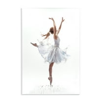 Stupell Industries Graceful Ballerina in White Novelty Painting Unframed Art Print Wall Art, 13 x 19