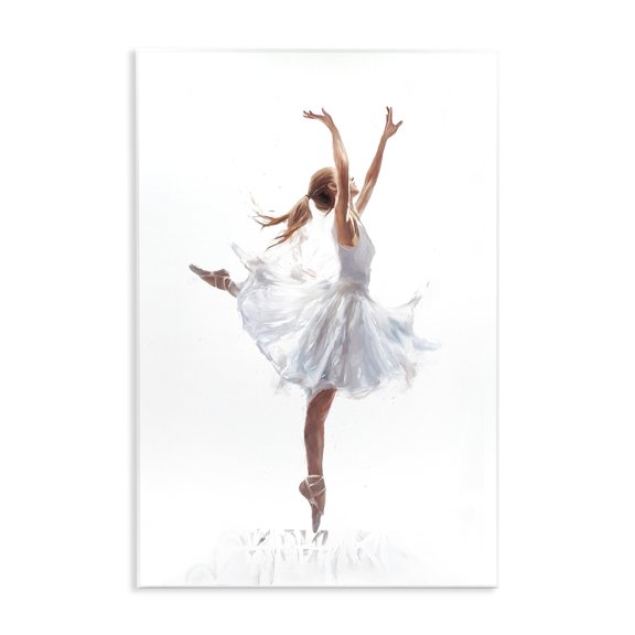 Stupell Industries Graceful Ballerina in White Novelty Painting Unframed Art Print Wall Art, 13 x 19