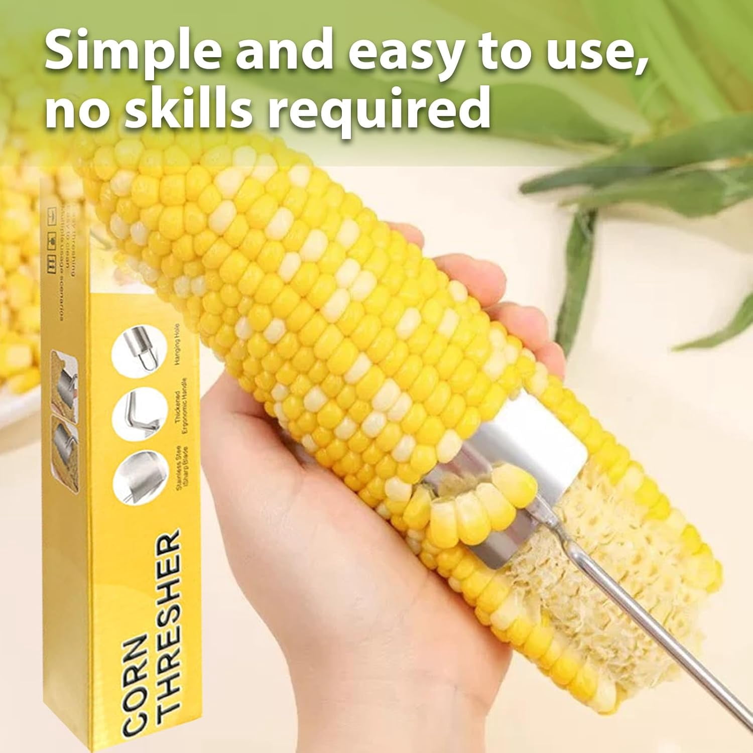 JJEAN-2 Pack Corn Cob Peeler - Stainless Steel Kernel Remover Tool for Fresh/Cooked Corn, Ergonomic Handle & Dishwasher Safe