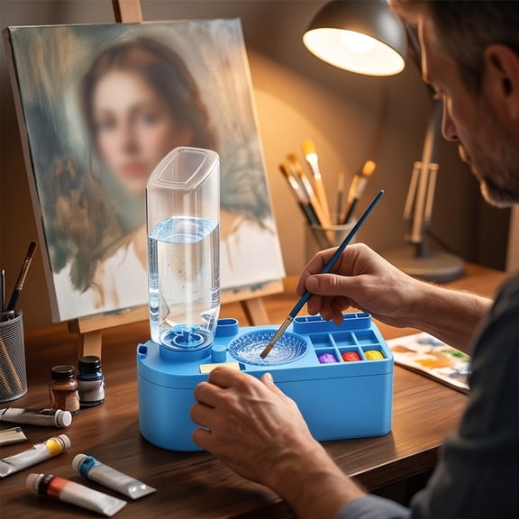Art Painting Supplies, Water Circulation Brush Cleaner, Portable Spill Proof Paint Rinse Cup for Watercolor, Acrylic, Studio Use