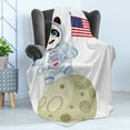 thumbnail image 4 of Panda Soft Flannel Fleece Blanket, Panda Astronaut on the Moon Holding USA Flag Moonwalk Imagination Fantasy Picture, Cozy Plush for Indoor and Outdoor Use, 70" x 90", Red Navy White, by Ambesonne, 4 of 5