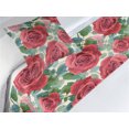 thumbnail image 3 of Rose Print Bed Runner Set, Watercolor Themed Romantic Garden of Blooming Petals and Leaves, Decorative Bedding Scarf & a Pillow Sham for Hotels Homes, Twin, Dark Pink Green and Blue, by Ambesonne, 3 of 3