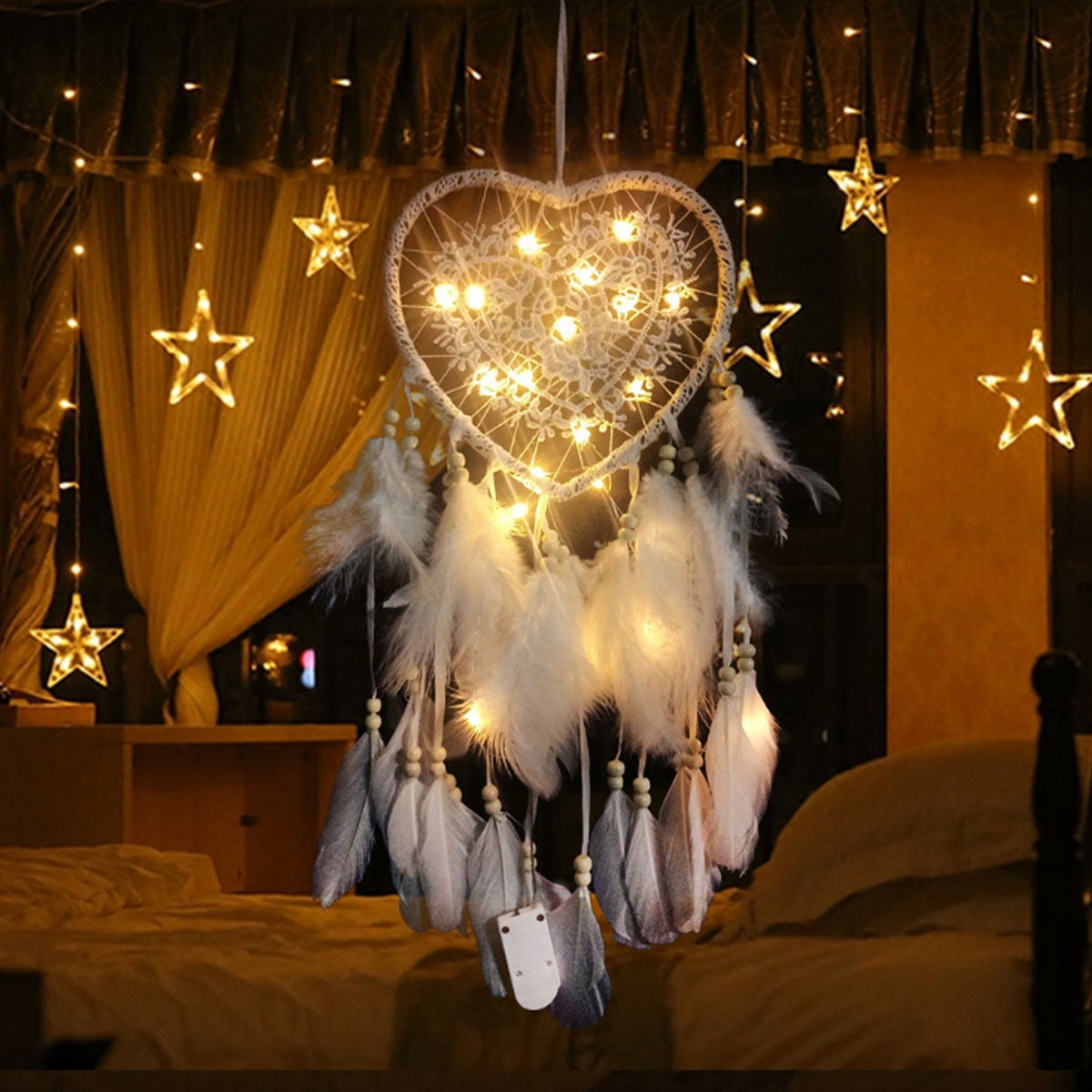 Dream Catcher Light LED Hollow Heart Dreamcatcher Living Room Bedroom Wall Decor 