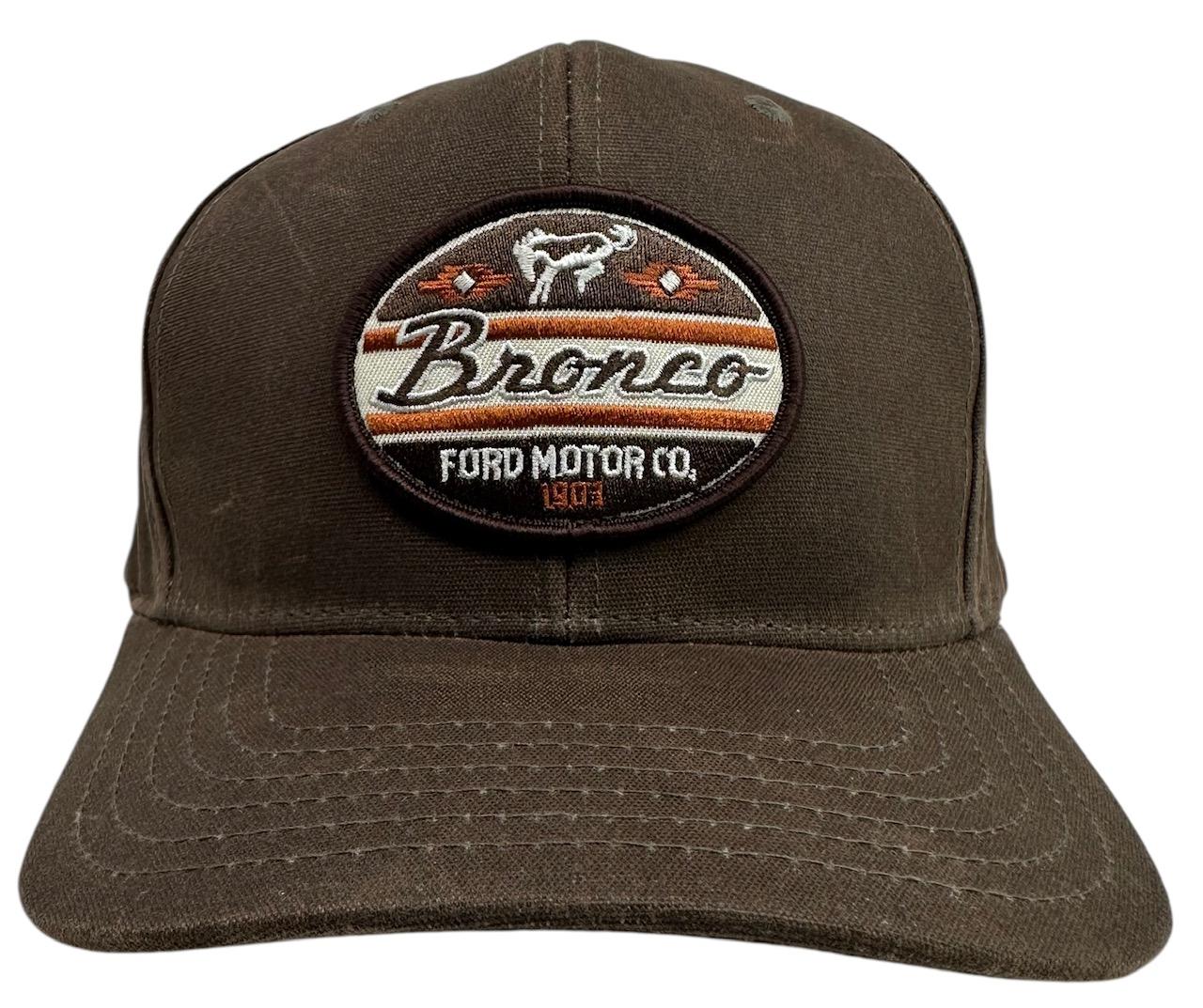 Ford Bronco Men's Snapback Hat Embroidered Distressed Water Resistant Waxed Cap (Brown)