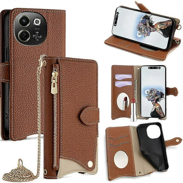 Wallet Case for TECNO Pova 6 Neo 5G Spark 30 5G Fishtail Design Leather Phone Cover with Mirror Stan