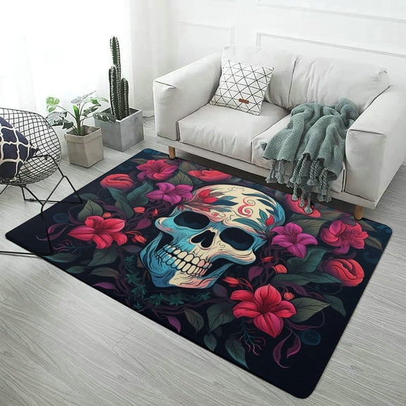 Halloween Colored Skull Carpet Rug for Home Living Room Bedroom Sofa Doormat Decor Area Rug Non-slip Mat